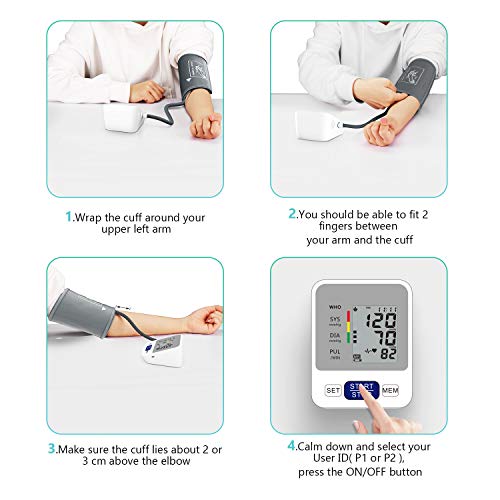 Annsky Tensiómetro de Brazo Digital, Automática de la Presión Arterial y pulso de frecuencia cardíaca detección,2 memorias de usuario (2 * 99),Batería incluida