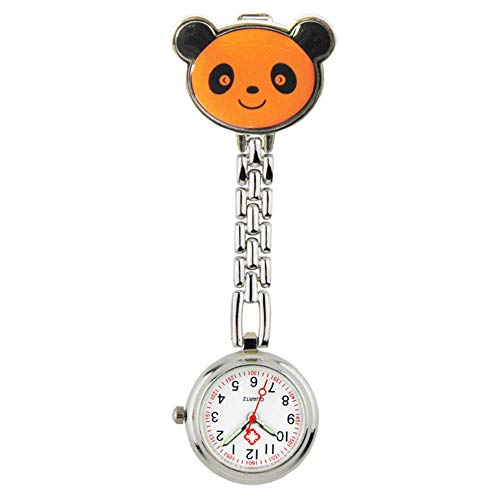 Anoauit Reloj de Enfermera Impermeable para Mujer Life Cute Clip Broche Reloj de Bolsillo Doctores Medical Angel Reloj de Bolsillo-Naranja