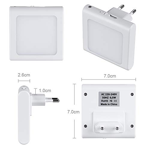 Anpro 2 × Luz Nocturna Infantil Enchufe,Led LED en Blanco Cálido para Pasillos, Dormitorios, Habitaciones Bebé y Niño, Cocinas, Escaleras,Lámpara Pared con Sensor Automático de Crepúsculo a Amanecer