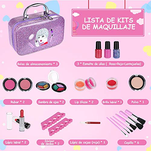 Anpro 23pcs Kit de Maquillaje Niñas,Juguetes para Chicas, Cosméticos Lavables, Regalo de Princesa para Niñas en Fiesta,Cumpleaños,Navidad