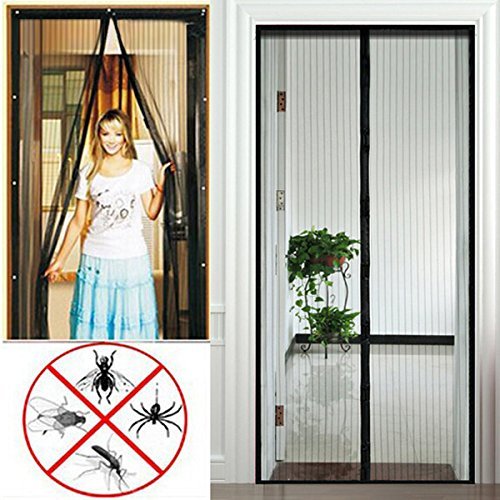 Anpro mosquito puerta mosquitera puerta 90 x 210cm, protección de insectos cortina magnética mosca cortina para sala de estar balcón, negro