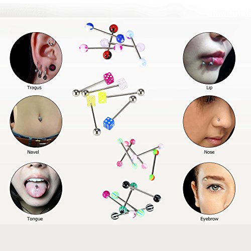 Anself - 105 Unidades Piercings de Lengua Nariz Labio Cejas Cuerpo, Acero Inoxidable (105 Pcs)