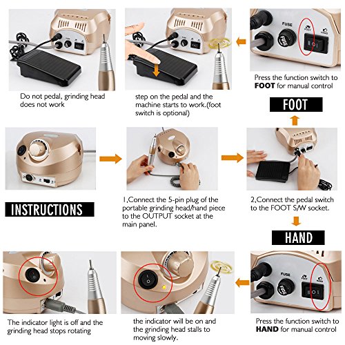 Anself Torno Taladro Lima Pulidor Eléctrico de Uñas (Golden)