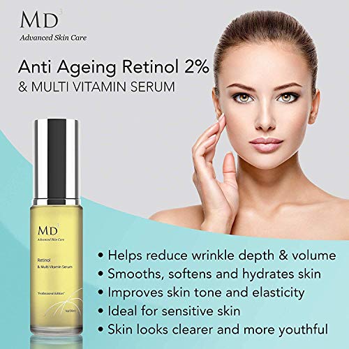 Anti-Ageing - Set de 3 Productos para el Cuidado de la Piel: Sérum Retinol 2%, Crema Antiarrugas D-Wrinkle, Sérum de Vitamina C 25% (30 ml Cada Uno)