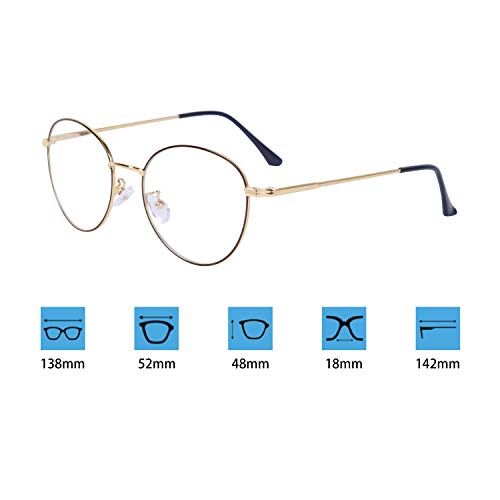 Anti Luz Azul Gafas Redondas Metal Ordenador Gaming Lentes Antireflejos Anti-Fatiga Anti-UV y Fundas