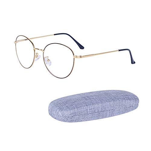 Anti Luz Azul Gafas Redondas Metal Ordenador Gaming Lentes Antireflejos Anti-Fatiga Anti-UV y Fundas