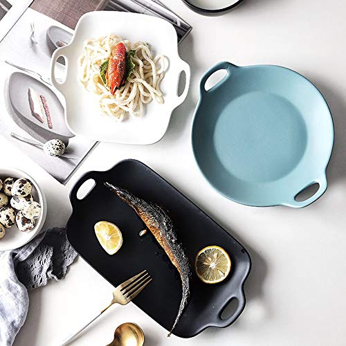 Antiadherente de gres 2 Simples Modernos Color sólido Mate Esmerilado binaural for Hornear de Ensalada de Fruta Placa Placa del Desayuno Cena de la Torta (Color : C, Size : 19.7x19x4cm)
