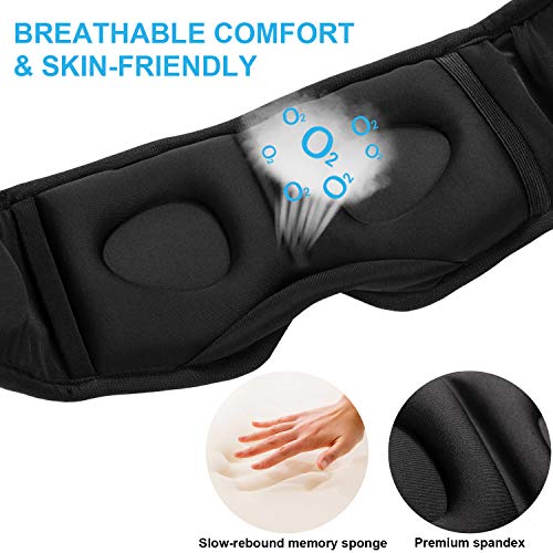 Antifaz de Dormir Bluetooth 5.0 Inalámbrico Auricular de Dormir Mácara de Ojo 3D con Altavoces HD Ultradelgados Ajustable, Antifaz para Dormir Viaje Meditación