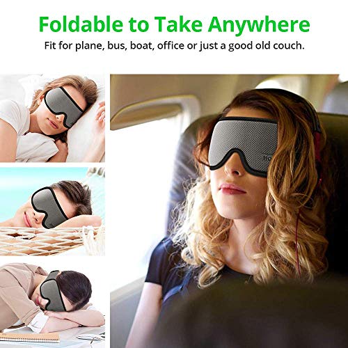 Antifaz para dormir, de espuma viscoelástica HOMMINI con correa ajustable, color Gris/Negro, para niños y adultos