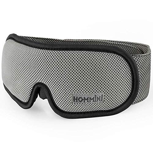 Antifaz para dormir, de espuma viscoelástica HOMMINI con correa ajustable, color Gris/Negro, para niños y adultos
