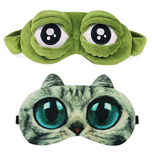 Antifaz Para Dormir Mujeres Hombres Niños Divertido Lindo Contorneado Rana Gato Perro Animal 3D Sueño Máscara Para Dormir 2 Pack