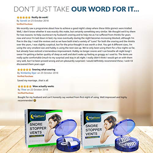 Antironquidos Dilatador Nasal SleepDreamz – Solucion para ronquidos – Diseñados Científicamente para Detener los Ronquidos, Respiración Fuerte, Apnea del Sueño y Congestión Nasal