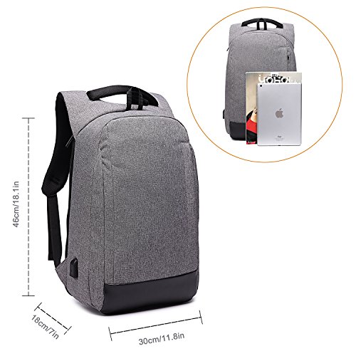 Antirrobo Mochila para Portátil, Impermeable Bolsa Mochilas para Ordenador 15.6 Pulgadas con Puerto de Carga USB Casual Mochila de Trabajo Viajera Escolares Universitaria pare Hombre Mujer, Gris