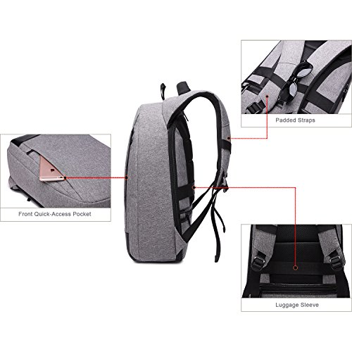Antirrobo Mochila para Portátil, Impermeable Bolsa Mochilas para Ordenador 15.6 Pulgadas con Puerto de Carga USB Casual Mochila de Trabajo Viajera Escolares Universitaria pare Hombre Mujer, Gris