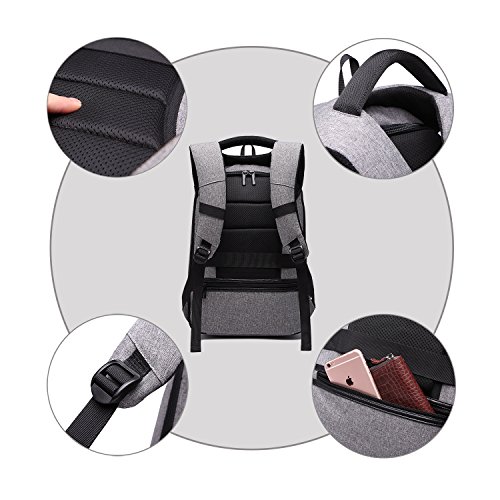 Antirrobo Mochila para Portátil, Impermeable Bolsa Mochilas para Ordenador 15.6 Pulgadas con Puerto de Carga USB Casual Mochila de Trabajo Viajera Escolares Universitaria pare Hombre Mujer, Gris