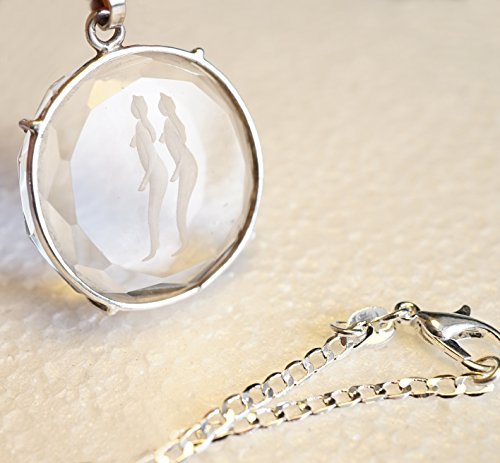 Antonio Banderas Spirit of Avalon – Colgante de Cristal de Roca con Grabado Dos Mujeres – Zwilling en Plata de Ley 925 Capacidad