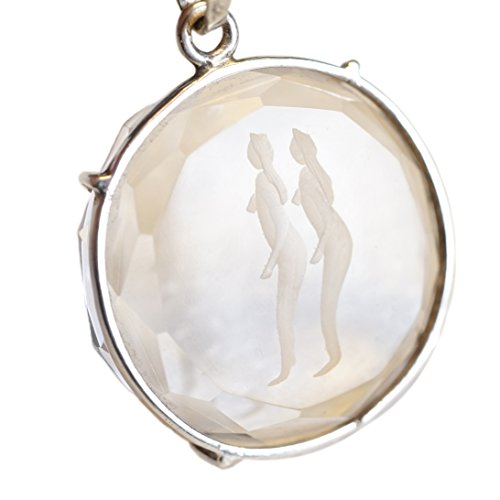 Antonio Banderas Spirit of Avalon – Colgante de Cristal de Roca con Grabado Dos Mujeres – Zwilling en Plata de Ley 925 Capacidad