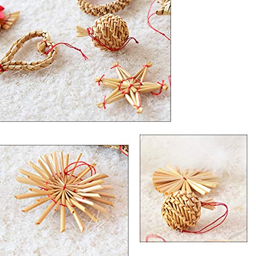 Anyasen 31 Piezas Estrellas de Paja Navidad y Parte Superior del árbol de Navidad de Paja Adornos de árbol de Navidad Ornamento Colgante Decoracion, Copos de Nieve Estrellas ángeles Corazones Piñas