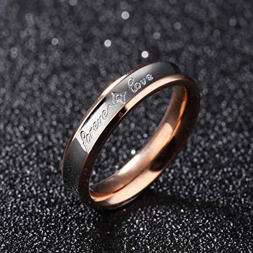 Anyeda Anillos Pareja Acero Inoxidable Anillos de Hombre Oro Rosa Negro Anillo Forever Love Smooth Mujer Anillo Talla 15 & Hombre Anillo Talla 22