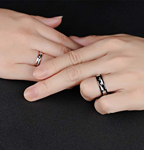Anyeda Anillos Pareja Acero Inoxidable Anillos de Hombre Oro Rosa Negro Anillo Forever Love Smooth Mujer Anillo Talla 15 & Hombre Anillo Talla 22