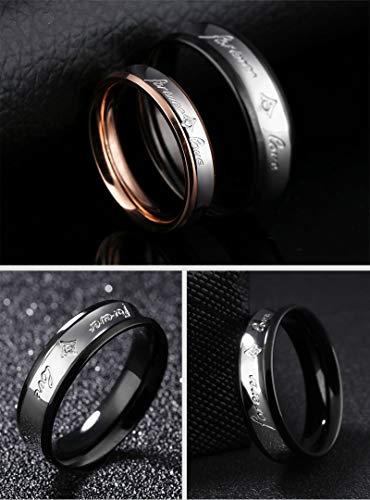 Anyeda Anillos Pareja Acero Inoxidable Anillos de Hombre Oro Rosa Negro Anillo Forever Love Smooth Mujer Anillo Talla 15 & Hombre Anillo Talla 22