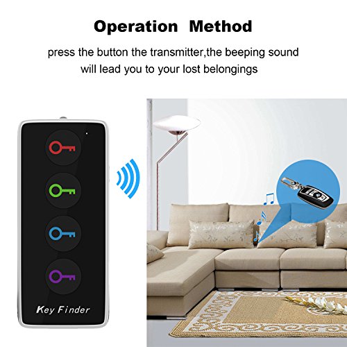 AOGUERBE Localizador de llaves Wireless Key Finder Buscador de Llaves Inalámbrico con Base de Soporte LED Linterna Teléfonos Rastreador Inteligente Cualquier Cosa Locador [4 Receptores y 1 Transmisor]