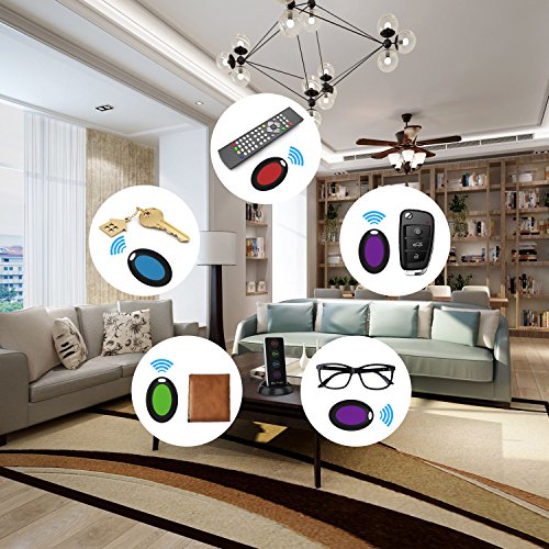 AOGUERBE Localizador de llaves Wireless Key Finder Buscador de Llaves Inalámbrico con Base de Soporte LED Linterna Teléfonos Rastreador Inteligente Cualquier Cosa Locador [4 Receptores y 1 Transmisor]