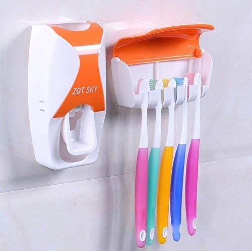 AOI a Prueba de Polvo automático dispensador de Pasta de Dientes Titular de Cepillo de Dientes Pasta de Dientes Kit de exprimidor - Negro