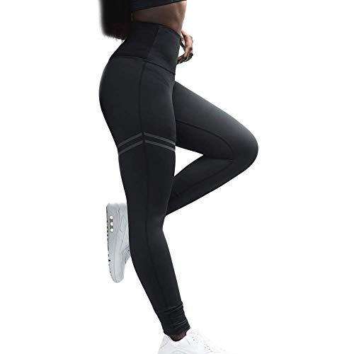 AoJuy Mujer Cintura Alta Anticelulitis Compresión Fino Leggings Medias para Abdomen Control Deportes Carrera Yoga - Negro, S