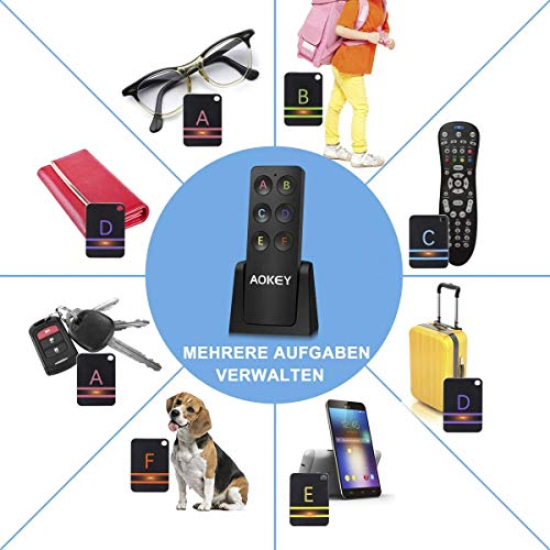 AOKEY Buscador de Llaves, Key Finder con 6 Receptores, Rastreador de Mascotas, Rastreador de Billetera, Localizador de Llaves de Control Remoto de Soporte, Gran Idea para Sus Artículos Perdidos