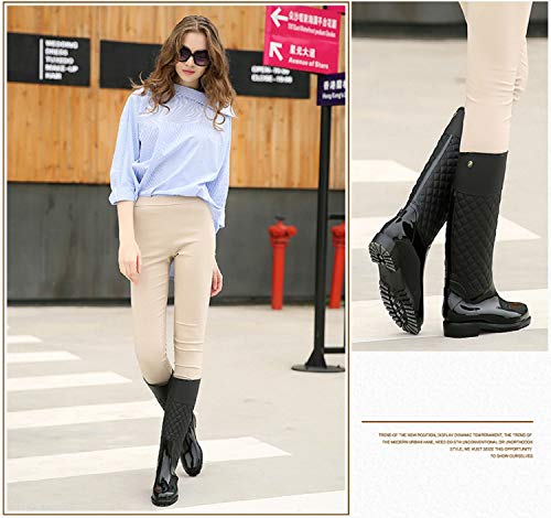 AONEGOLD Botas de Agua Mujer Botas de Lluvia Impermeable Altas Bota de Goma Wellington Boots Otoño e Invierno(Negro Forradas,39 EU)