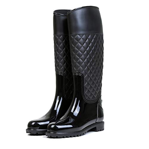 AONEGOLD Botas de Agua Mujer Botas de Lluvia Impermeable Altas Bota de Goma Wellington Boots Otoño e Invierno(Negro Forradas,39 EU)