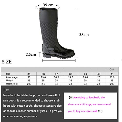AONEGOLD Botas de Agua Mujer Botas de Lluvia Impermeable Altas Bota de Goma Wellington Boots Otoño e Invierno(Negro Forradas,39 EU)