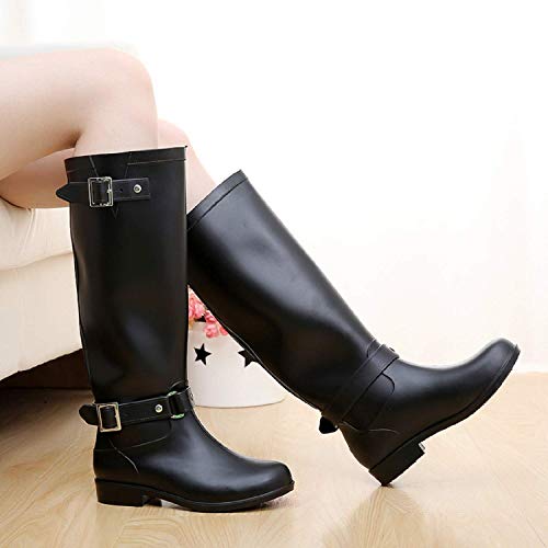 AONEGOLD Botas de Agua Mujer Lluvia Altas Zapato Impermeables Ajustable Cremallera y Hebilla Goma Botas Wellington(Negro 1,37 EU)
