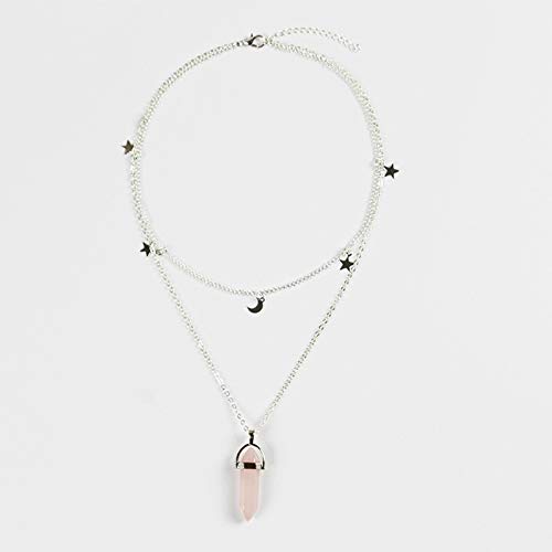 Aooaz Collar de Gargantilla Mujer Luna Estrella Hexagonal Gargantilla Collares para Las Mujeres Multicapa Collar chokers Plata