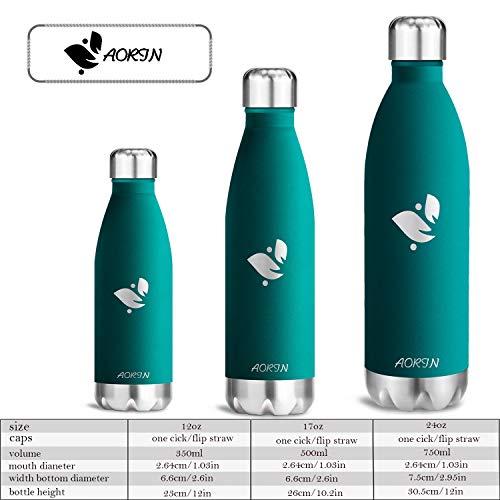 AORIN de Doble Pared con Aislamiento de Botella de Agua de Acero Inoxidable. Proceso de Recubrimiento en Polvo, no es fácil de desprenderse, Resistencia al Rayado, fácil de Limpiar.