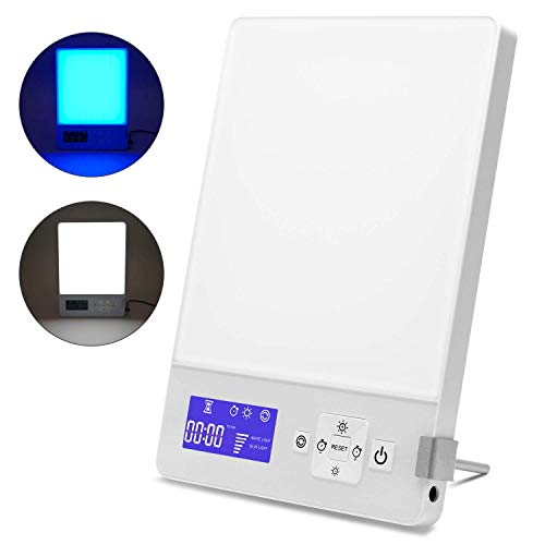 Aourow Lámpara de Luz Diurna LED 10000 Lux,Blanca Fría,Lámparas de Luz Diurna con Brillo Ajustables con Temporizador y Pantalla,Color Doble Azul y Blanco,Aumento de Energía Lámpara de Escritorio