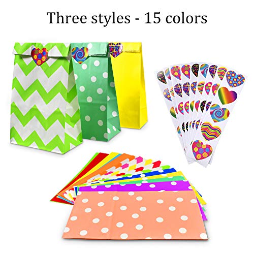 aovowog Bolsas Papel para Regalos con Pegatina para Fiestas de Bodas Cumplea?os para Ni?os [45 Pack / 3 Estilos]