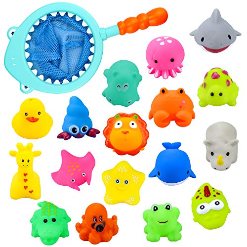 aovowog Juguetes Baño Piscina Juguete de Natación Bañera Animalitos Flotantes Coloridos Red de Pesca para Bebés Niños Niñas(18 Piezas)