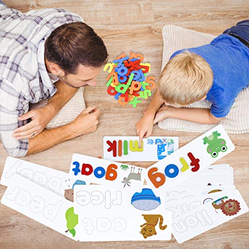 aovowog Juguetes de Bebe,Juego de Letras de Madera Regalos para Niños 3 4 5 6 7 Años,Juguetes Educativos Tempranos,52 Piezas Juegos de Ortografía del Alfabeto para Preescolares para Niños y Niñas