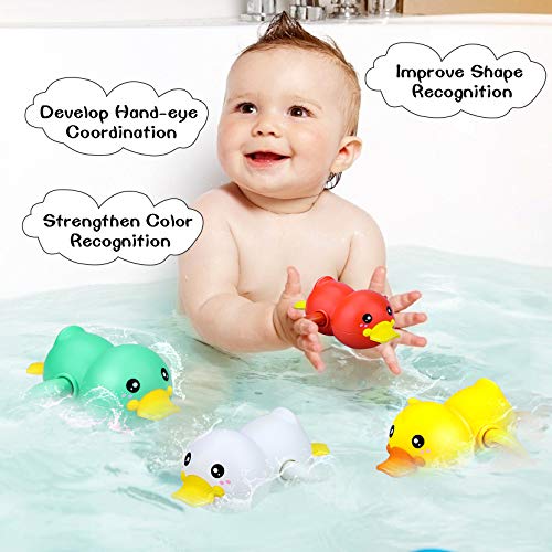aovowog Juguetes Piscina Bañera para Baño Bebe, Juguete de Cuerda Pato Juguete de Agua para Niños(4 Piezas)