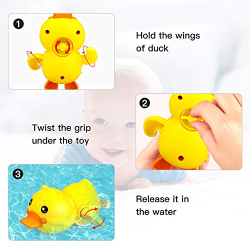aovowog Juguetes Piscina Bañera para Baño Bebe, Juguete de Cuerda Pato Juguete de Agua para Niños(4 Piezas)