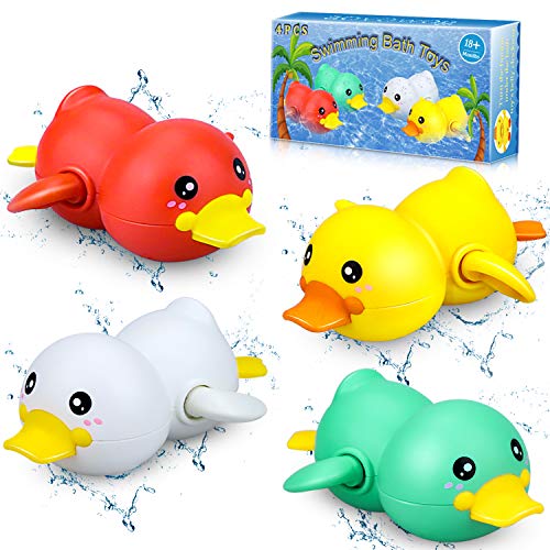 aovowog Juguetes Piscina Bañera para Baño Bebe, Juguete de Cuerda Pato Juguete de Agua para Niños(4 Piezas)