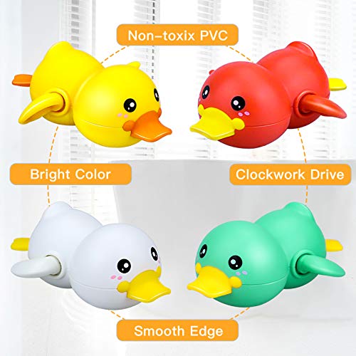aovowog Juguetes Piscina Bañera para Baño Bebe, Juguete de Cuerda Pato Juguete de Agua para Niños(4 Piezas)