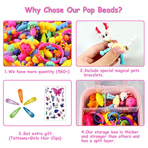 aovowog Pop Beads 560 PCS Joyería Snap Pop Beads DIY Kit Pulsera Anillo de Collar Juguetes Regalos de Cumpleaños de Juguetes para 3,4,5,6,7,8 Niños Niñas
