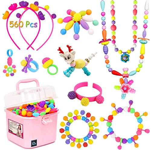 aovowog Pop Beads 560 PCS Joyería Snap Pop Beads DIY Kit Pulsera Anillo de Collar Juguetes Regalos de Cumpleaños de Juguetes para 3,4,5,6,7,8 Niños Niñas