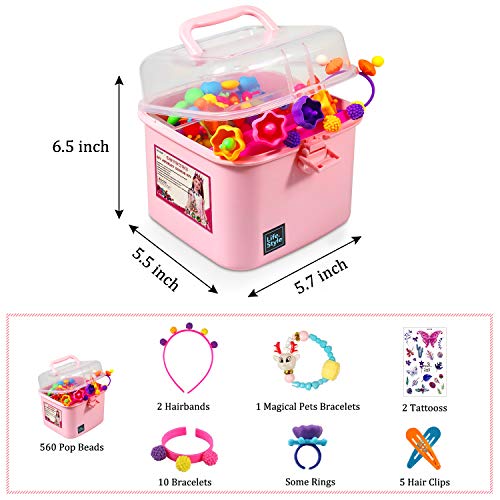 aovowog Pop Beads 560 PCS Joyería Snap Pop Beads DIY Kit Pulsera Anillo de Collar Juguetes Regalos de Cumpleaños de Juguetes para 3,4,5,6,7,8 Niños Niñas
