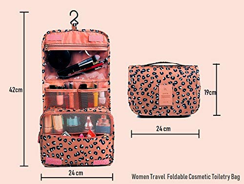 Apanphy® Bolsa de Aseo Neceseres de Viaje Travel Bolso cosmético Bolso de Maquillaje Bolsa de Almacenamiento portátil Estuche de Maquillaje con asa Makeup Toiletry Bag para Mujeres -Leopard Brown