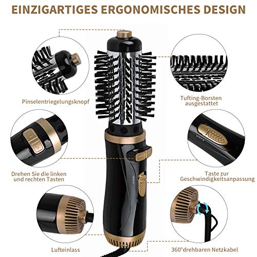 Aparato profesional de peluquería multifuncional 5 en 1 (última versión), cepillo de aire caliente, rizador de pelo, secador de pelo, apto para todos los tipos de cabello
