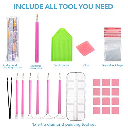 APERIL 2Pcs DIY 5D Diamond Painting, Punto De Cruz Diamante Kit Completo Adultos Niñas Diente De León & Amor De Playa Diamond Por Número Kit Para Rhinestone Bordado Diamante Arte